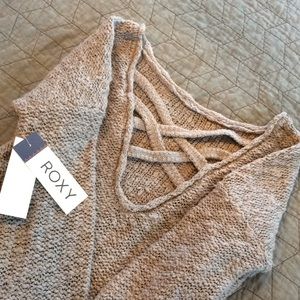 NWT roxy sweater with criss cross open back detail